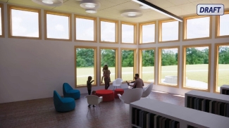 Corner in children's area looking out toward greenspace